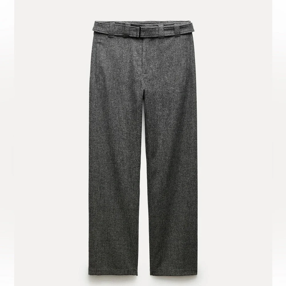 Zara Wool Blend Wide Leg Mid Rise Pants ZW Collection Gray Marl size XS NWT - Picture 6 of 16